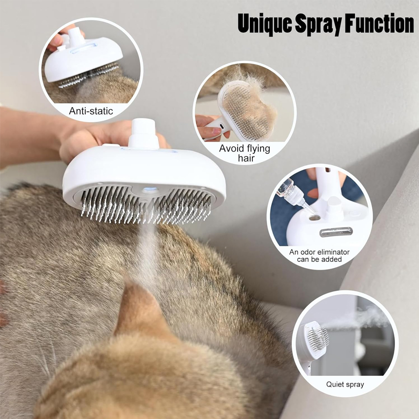 5-In-1 Pet Vaporizer Brush One Button Hair Removal Cat Steaming Brush Long Handle Dog Spray Comb 11