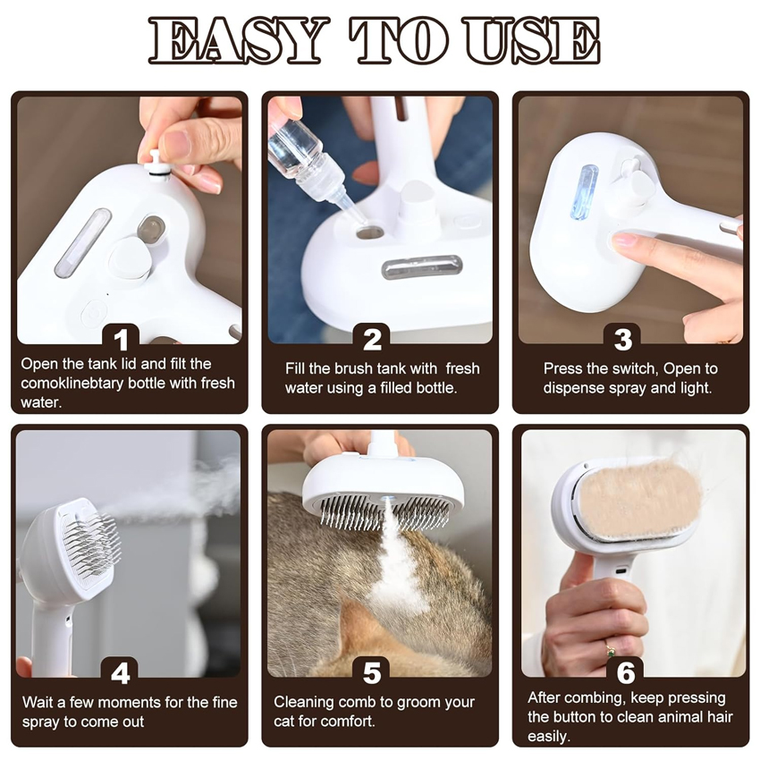 5-In-1 Pet Vaporizer Brush One Button Hair Removal Cat Steaming Brush Long Handle Dog Spray Comb 14