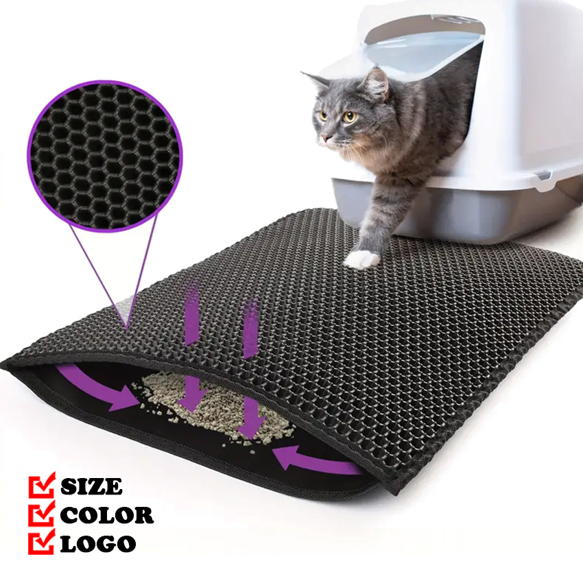 Honeycomb Double Layer Cat Mat Custom Waterproof Pet Sand Toilet Pad Rectangle Odorless EVA Cat Litter Trapping Mat 2