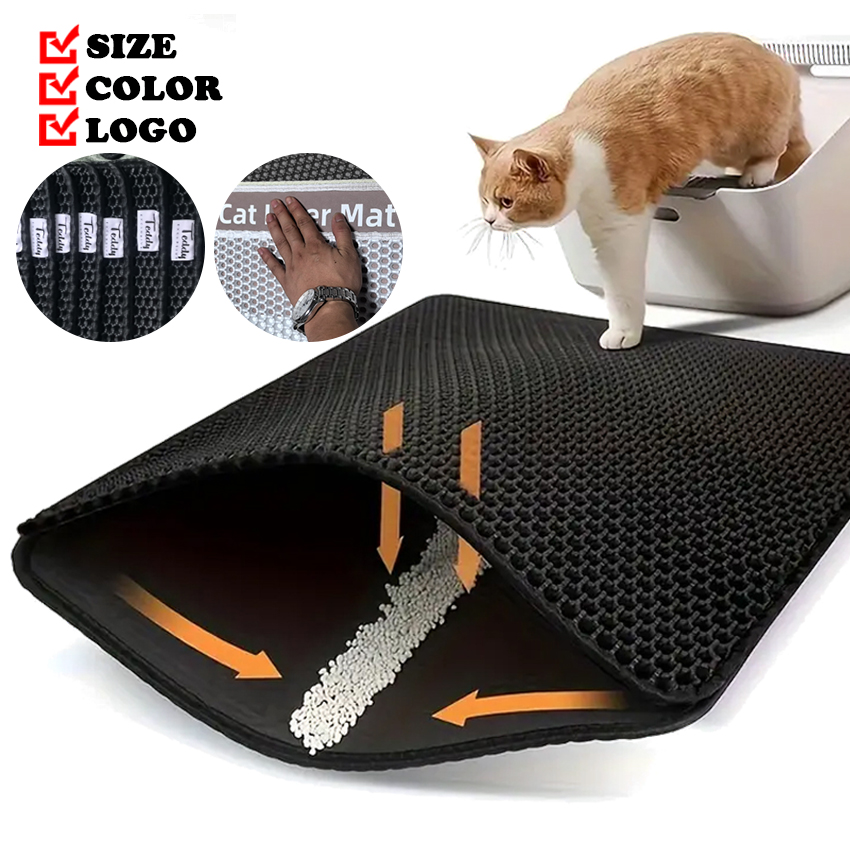 Honeycomb Double Layer Cat Mat Custom Waterproof Pet Sand Toilet Pad Rectangle Odorless EVA Cat Litter Trapping Mat 1