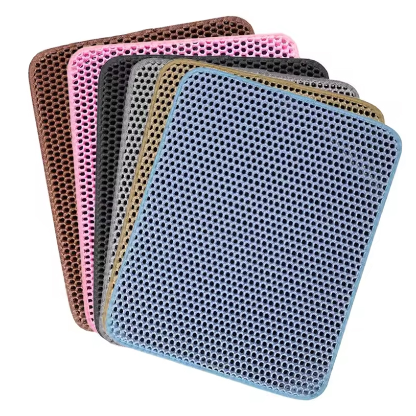 Honeycomb Double Layer Cat Mat Custom Waterproof Pet Sand Toilet Pad Rectangle Odorless EVA Cat Litter Trapping Mat 6