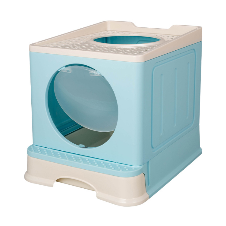 Caja de arena plegable y cerrada para gatos, inodoro cuadrado de plástico para mascotas, caja de arena fácil de limpiar 4