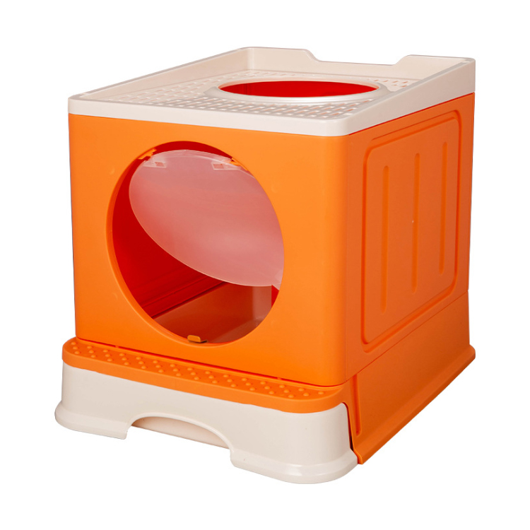 Caja de arena plegable y cerrada para gatos, inodoro cuadrado de plástico para mascotas, caja de arena fácil de limpiar 3