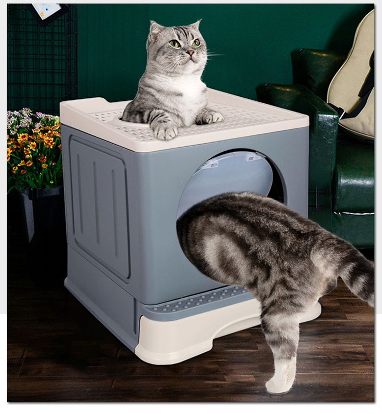 Caja de arena plegable y cerrada para gatos, inodoro cuadrado de plástico para mascotas, caja de arena fácil de limpiar 6