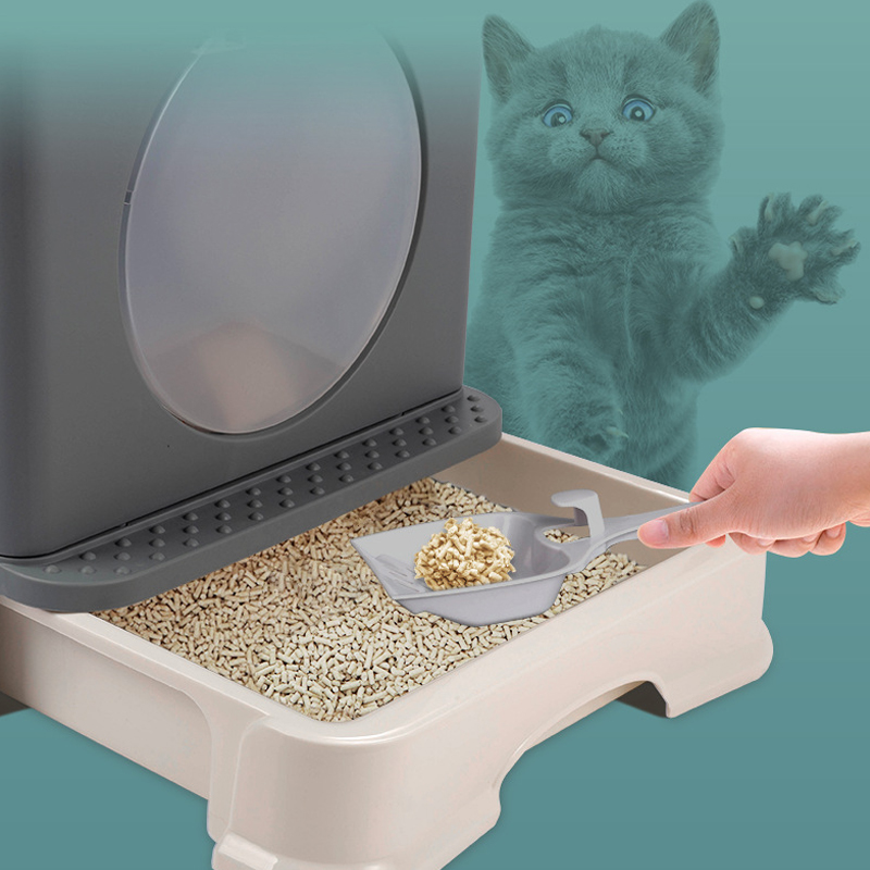 foldable enclosed cat litter box, square plastic pet toilet, easy-to-clean cat litter box 12