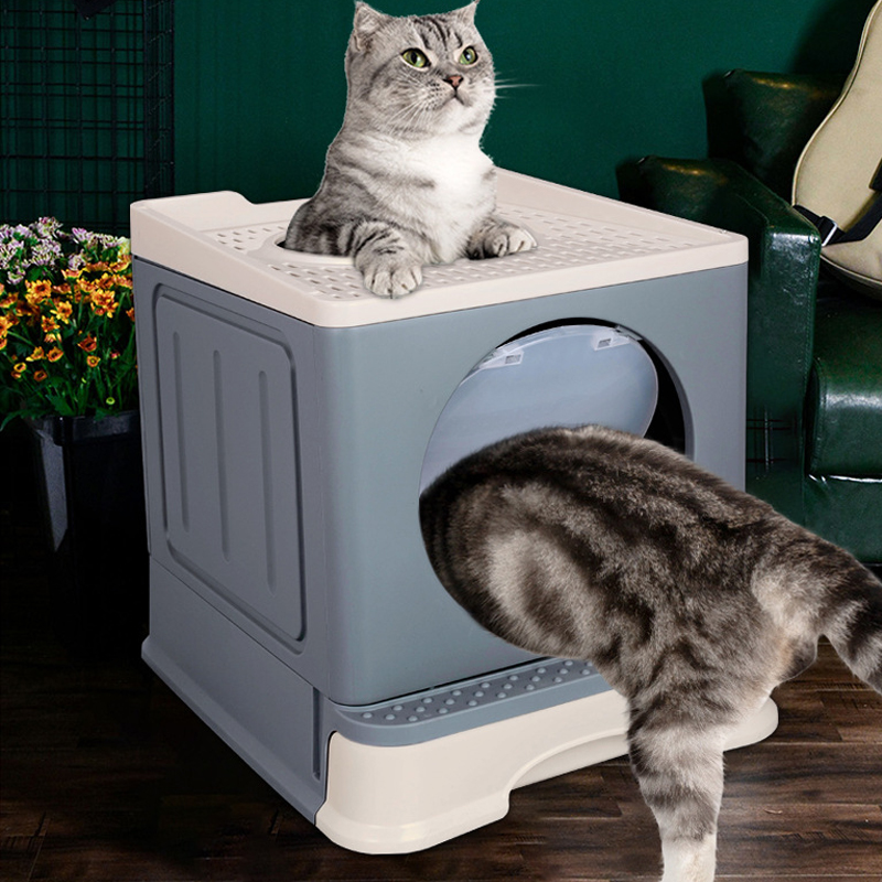foldable enclosed cat litter box, square plastic pet toilet, easy-to-clean cat litter box 11