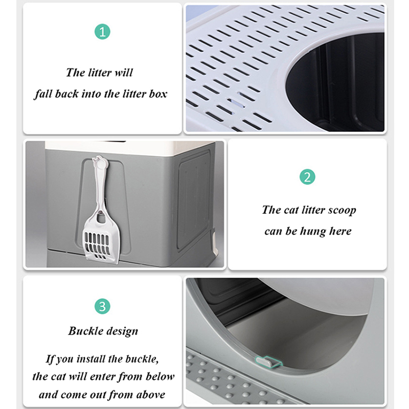 foldable enclosed cat litter box, square plastic pet toilet, easy-to-clean cat litter box 13