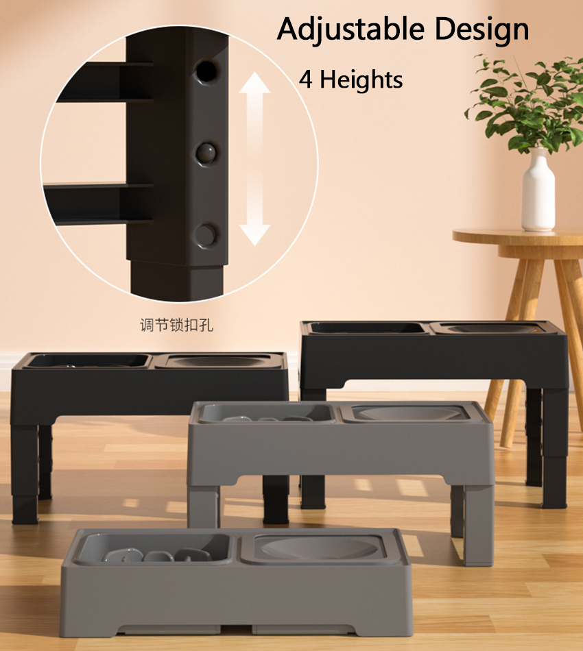 Adjustable Height Dog Basin Plastic Pet Slow Food Bowl Stainless Steel Folding Water Bowl with Raised Feature Feeder 12