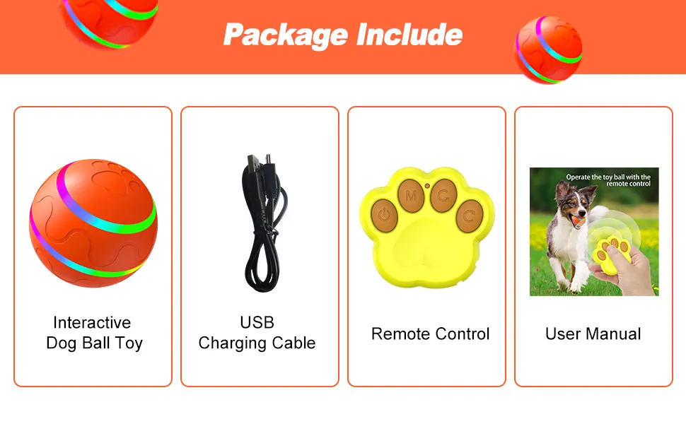 Remote Control Rechargeable Self Rolling Ball Interactive Dog Toy with LED Lights 4