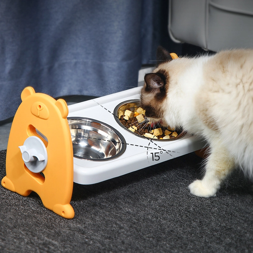 Adjustable Plastic Dog Bowl Tilted Cat Bowl Single Ceramic Double Stainless Steel Pet Feeder Bowls For Protect Pet Neck 1