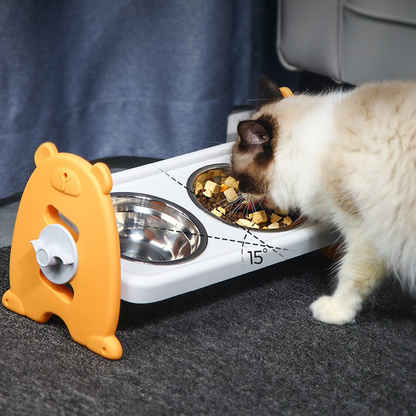 Adjustable Plastic Dog Bowl Tilted Cat Bowl Single Ceramic Double Stainless Steel Pet Feeder Bowls For Protect Pet Neck 7