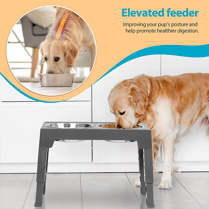Adjustable Stainless Steel Dog Bowl , Raised Pet Bowl Can Adjust Height 11