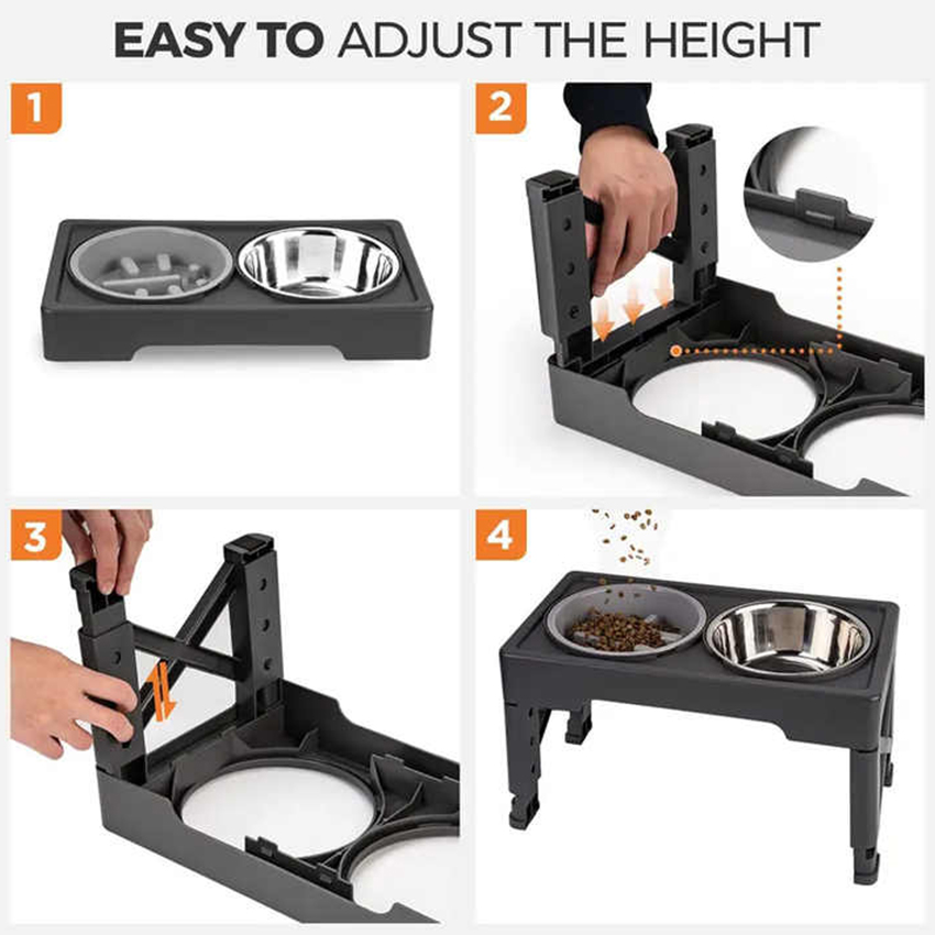 Adjustable Stainless Steel Dog Bowl , Raised Pet Bowl Can Adjust Height 10