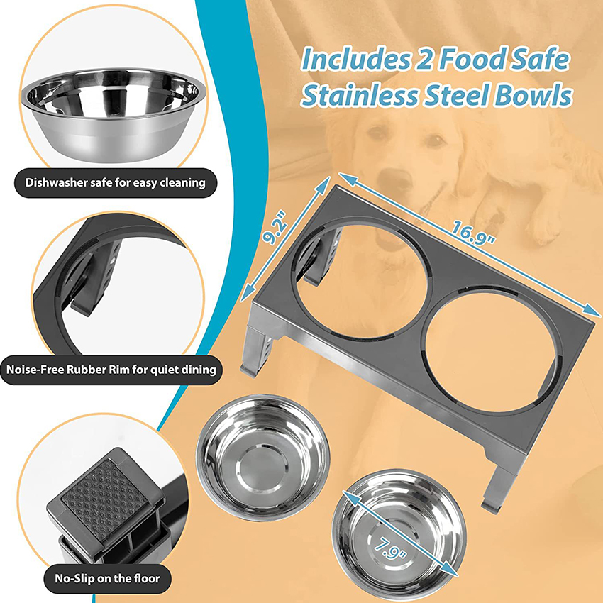 Adjustable Stainless Steel Dog Bowl , Raised Pet Bowl Can Adjust Height 13