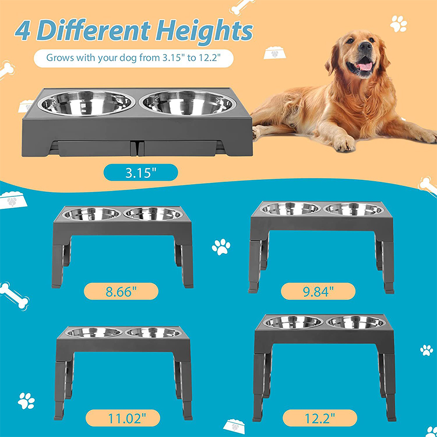 Adjustable Stainless Steel Dog Bowl , Raised Pet Bowl Can Adjust Height 3
