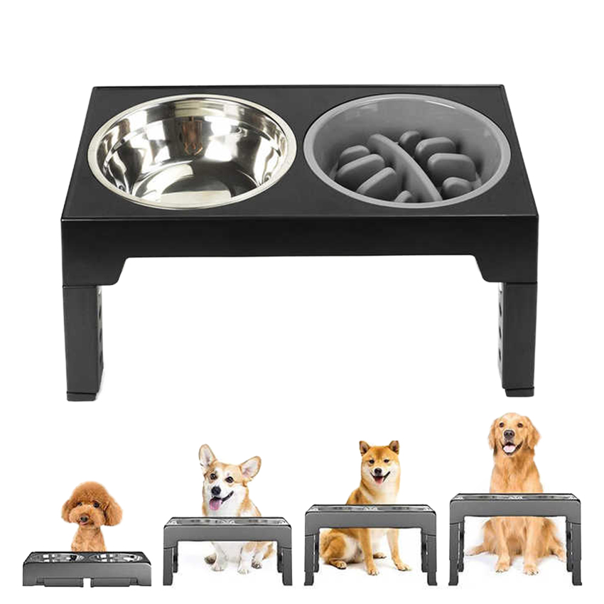 Adjustable Stainless Steel Dog Bowl , Raised Pet Bowl Can Adjust Height 1