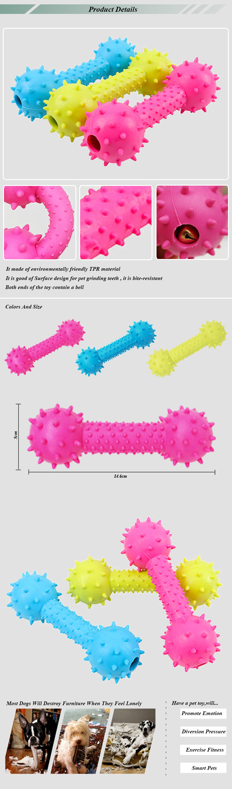 ROADREIGN - Wholesale Barbell Pet Chew Toy , TPR Rubber Dog Toy Pet Toys 9