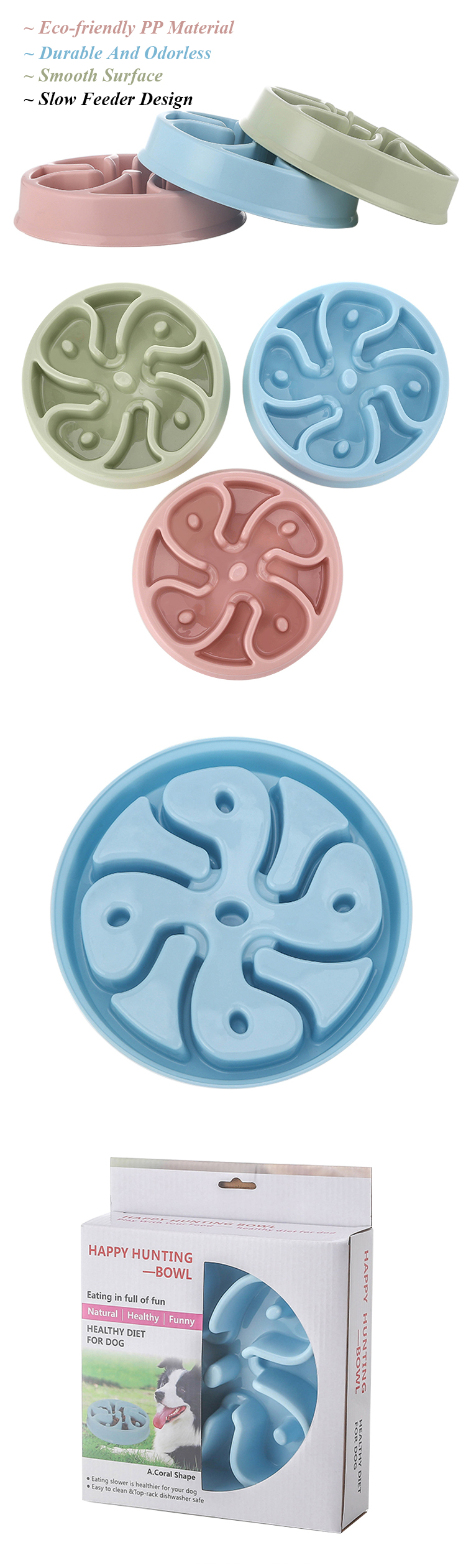 ROADREIGN - New Colors Designed Fashion Plastic Dog Food Bowl Slow Feed All Products 10