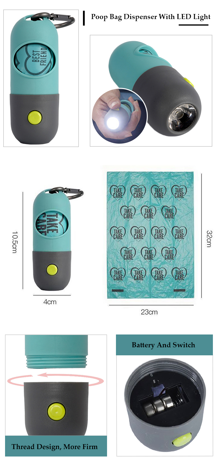 New Designed Plastic LED Dog Poop Bag Dispenser With Biodegradable Poop Bags