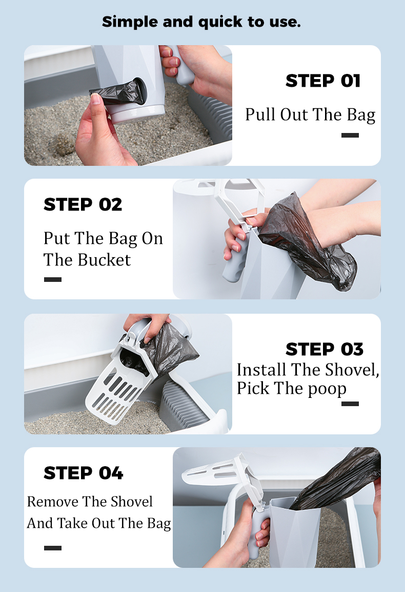 Plastic Cat Litter Scoop Fast Cat Poop Cleaning Hollow Cat Sand Shovel With Poop Bag 16