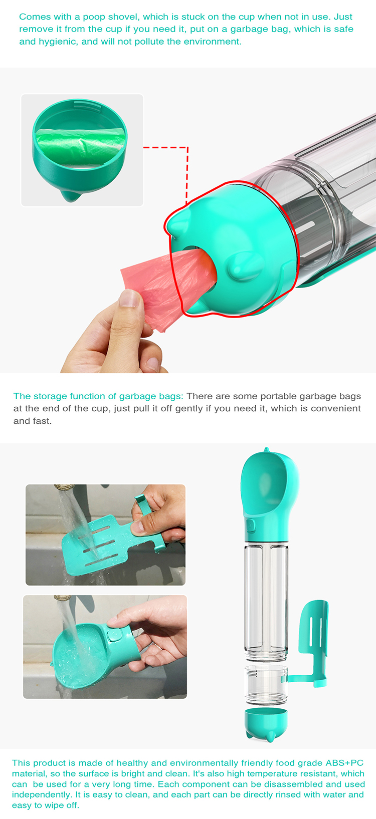 Pet Outdoor Travel Multifunctional Plastic Portable Dog Water Bottle With Poop Shovel