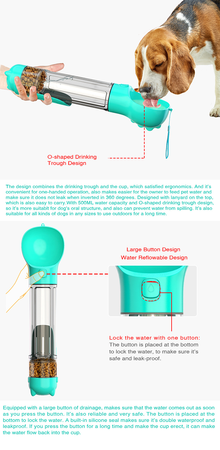 Pet Outdoor Travel Multifunctional Plastic Portable Dog Water Bottle With Poop Shovel