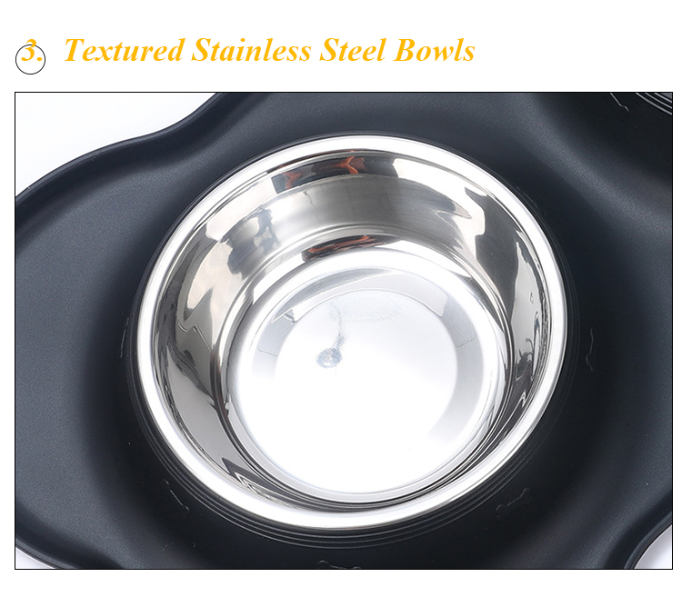 ROADREIGN - Double Pet Food Bowls Foldable Stainless Steel Dog Bowls With Silicone Mat Pet Bowls 3