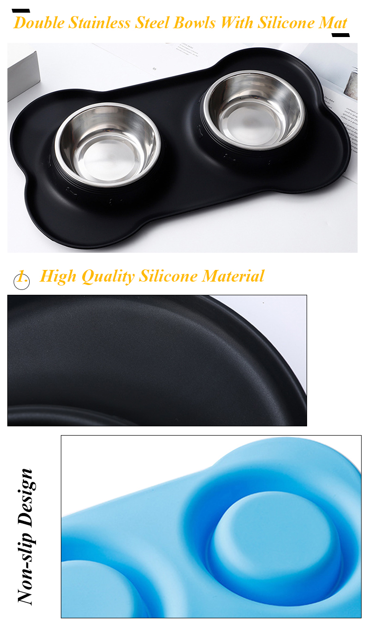ROADREIGN - Wholesale Stainless Steel Dog Water Bowl Double Pet Bowls With No-slip Silicone Mat All Products 10