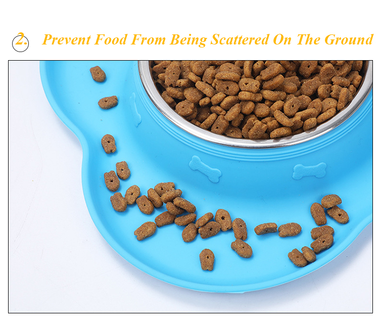 ROADREIGN - Double Pet Food Bowls Foldable Stainless Steel Dog Bowls With Silicone Mat Pet Bowls 4