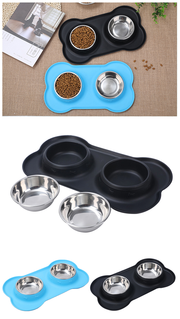ROADREIGN - Wholesale Stainless Steel Dog Water Bowl Double Pet Bowls With No-slip Silicone Mat All Products 13