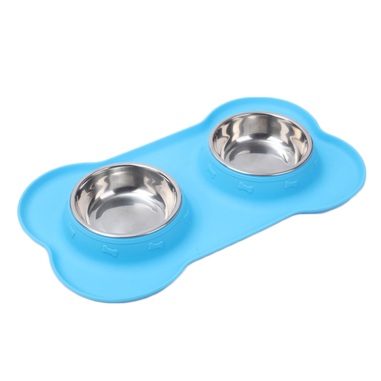 ROADREIGN - Double Pet Food Bowls Foldable Stainless Steel Dog Bowls With Silicone Mat Pet Bowls 7