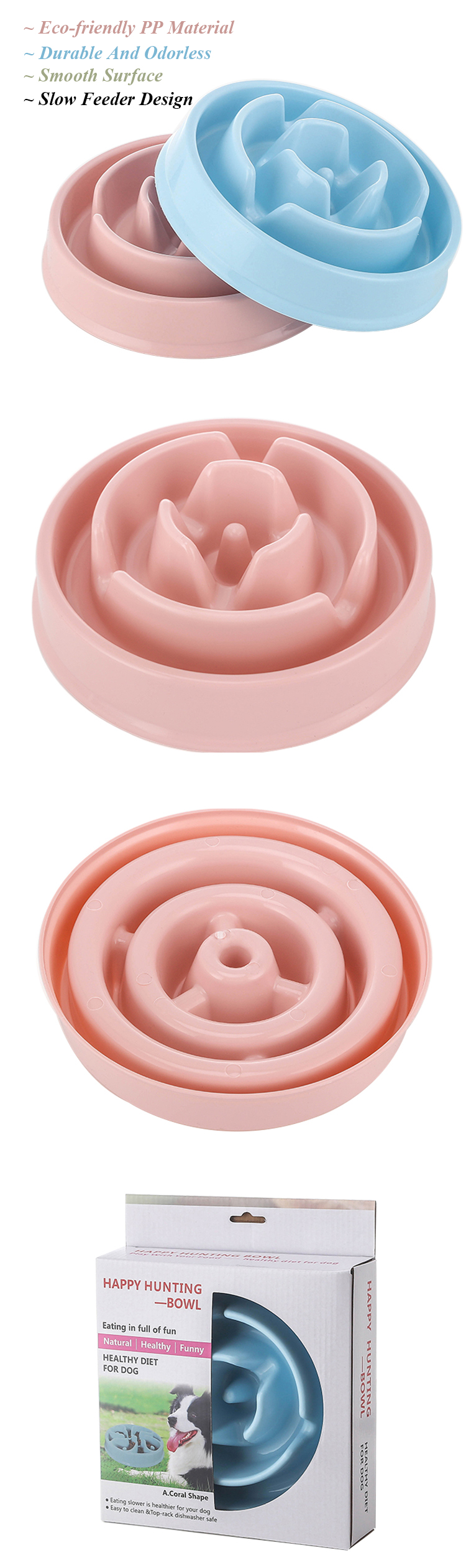 ROADREIGN - Wholesale Cheap Food Grade PP Slow Feed Dog Bowl Pet Bowls 10