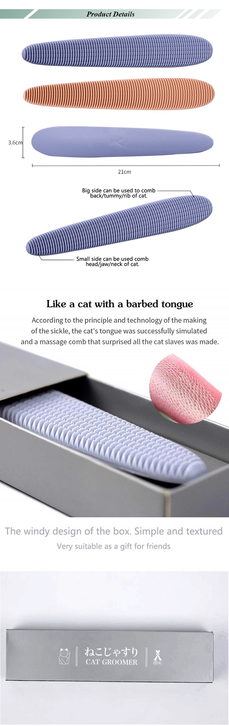 ROADREIGN - Wholesale Pet Hair Remove Grooming Cat Tongue Massage Comb Pet Combs 8