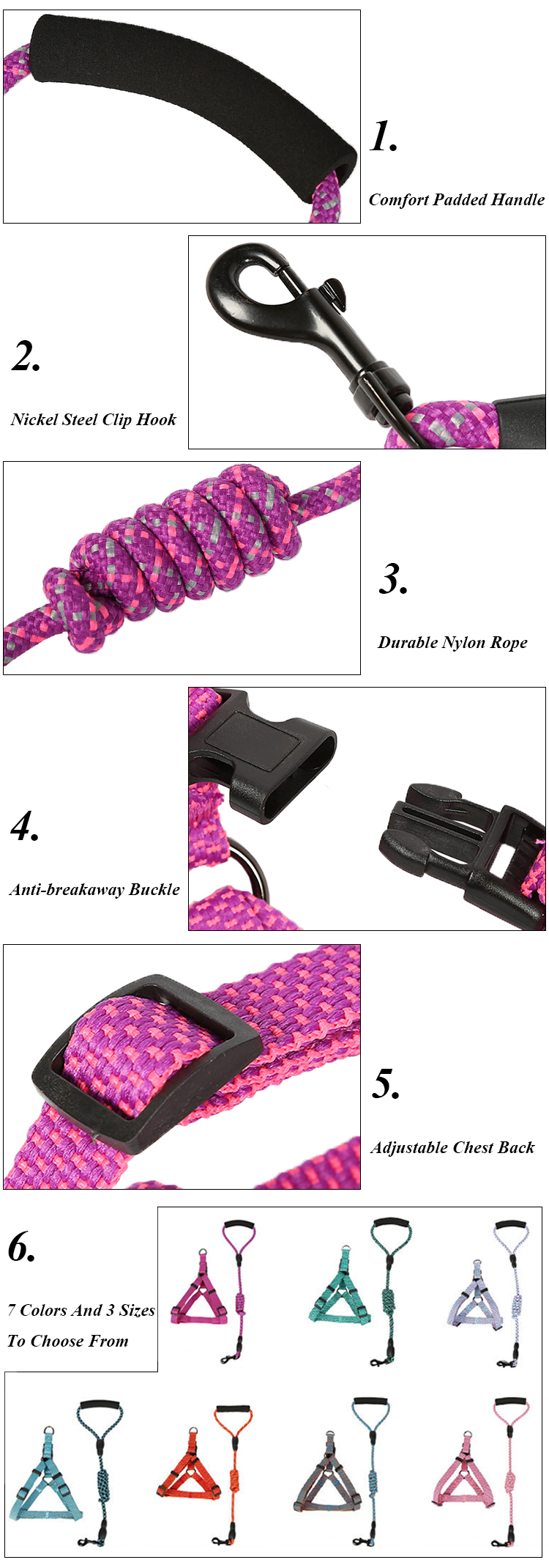 ROADREIGN - Wholesale 120cm Nylon Pet Dog Leash With Adjustable Dog Chest Back Pet Collars&Leashes 10