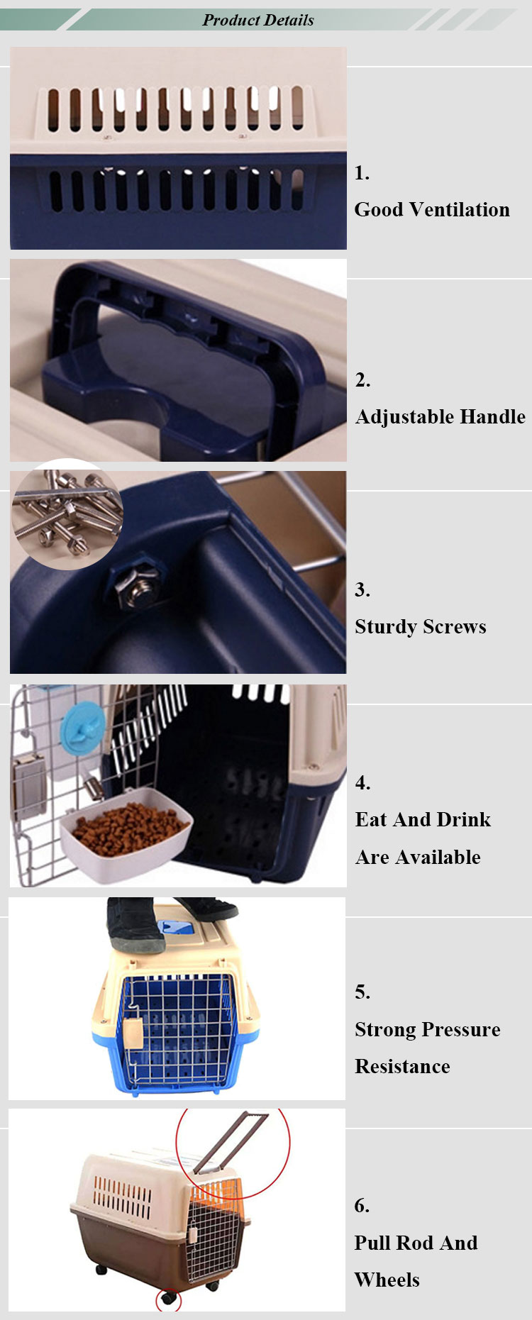 Amazon Hot Selling Plastic Cage Pet Carrier With Wheels, Lager Pet Travel Carrier