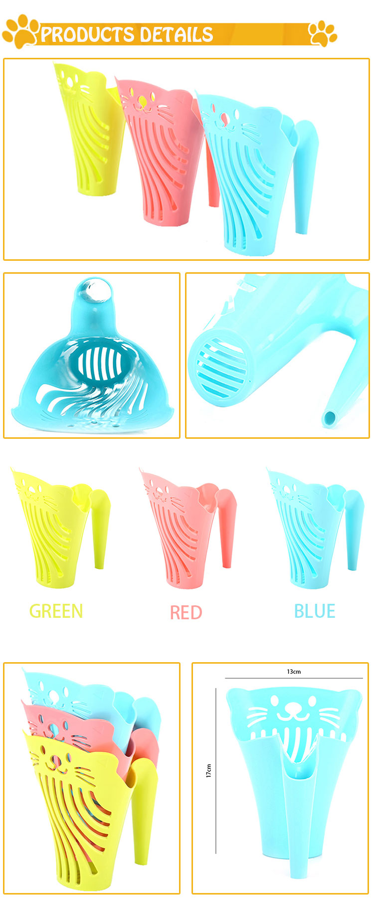 ROADREIGN - High Quality Lovely Plastic Cat Litter Scooper Pet Cleaning 8