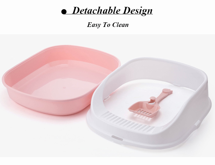 ROADREIGN - Big Space Semi Enclosed Cat Sand Toilet Plastic Cat Litter Box With Scoop Pet Toilets 11