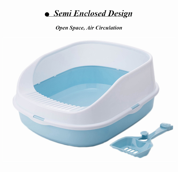 ROADREIGN - Big Space Semi Enclosed Cat Sand Toilet Plastic Cat Litter Box With Scoop Pet Toilets 9