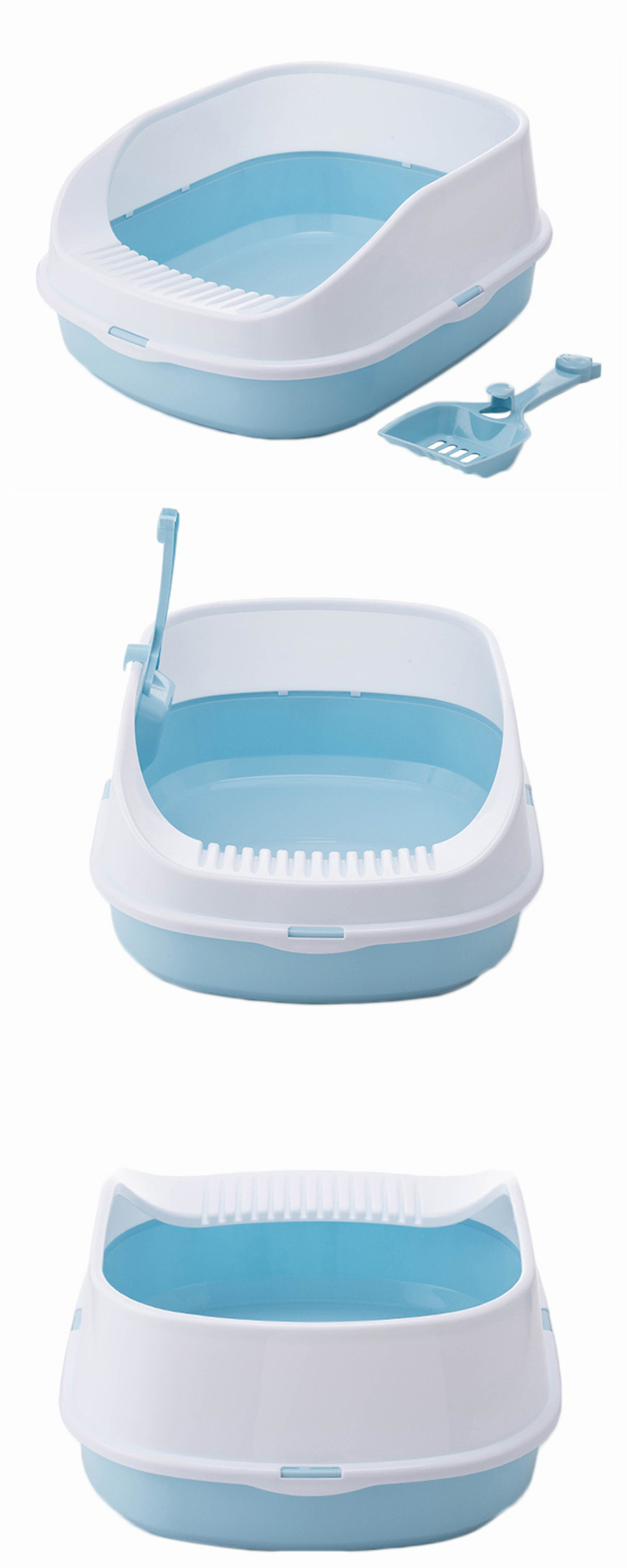 ROADREIGN - Big Space Semi Enclosed Cat Sand Toilet Plastic Cat Litter Box With Scoop Pet Toilets 13