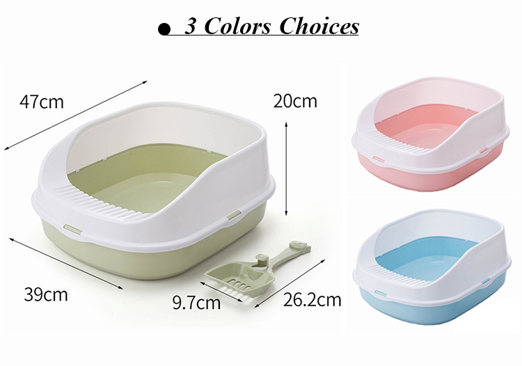 ROADREIGN - Big Space Semi Enclosed Cat Sand Toilet Plastic Cat Litter Box With Scoop Pet Toilets 12