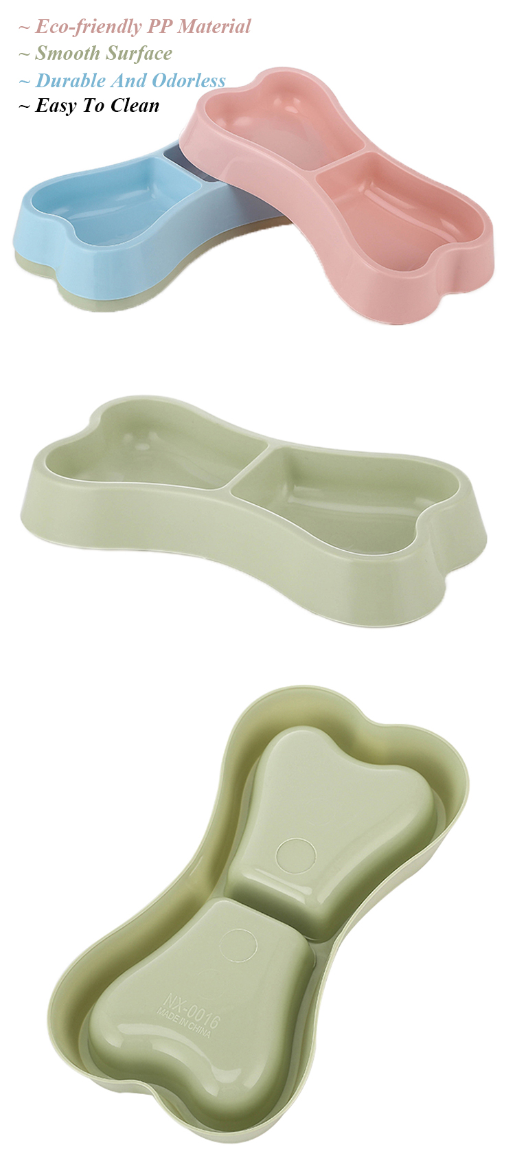 ROADREIGN - Chinese Pet Products Supplier Bone Shaped Double Plastic Dog Bowl Pet Bowls 10