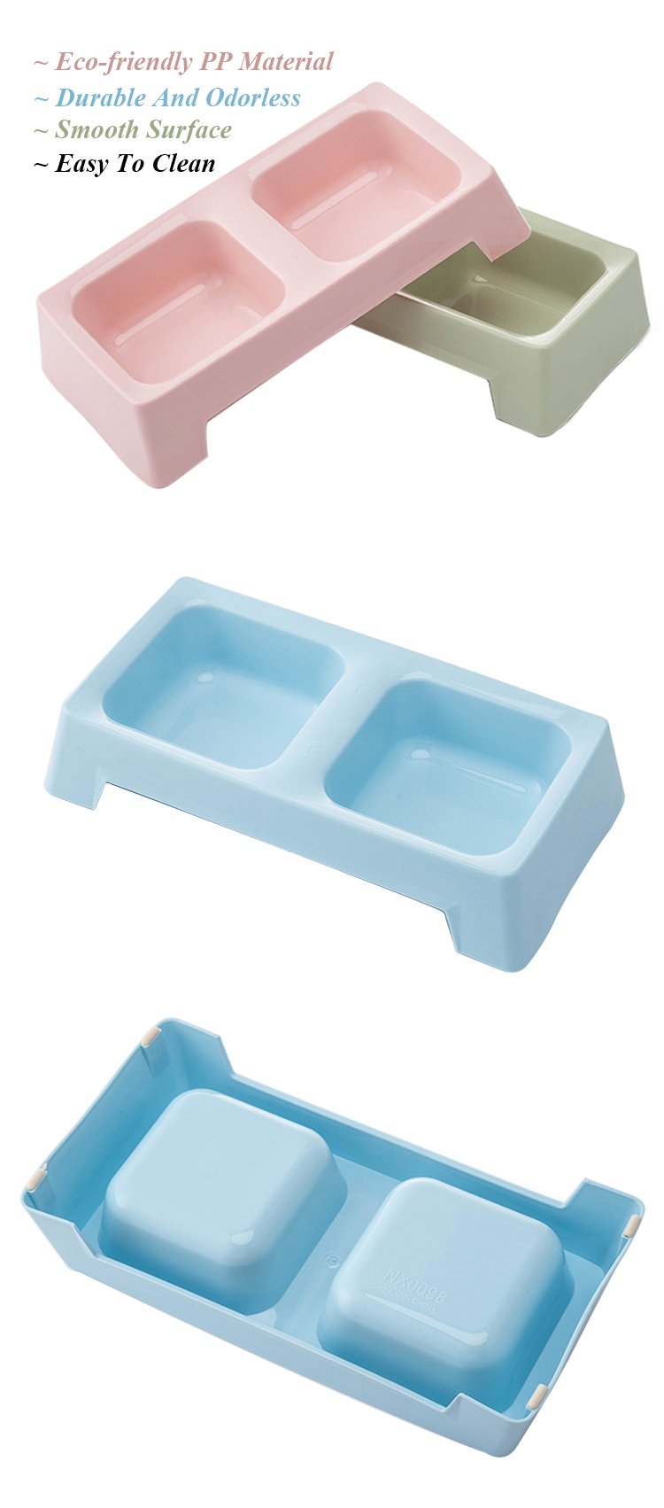 ROADREIGN - New Colors Design Double Plastic Pet Dog Bowl Pet Bowls 10