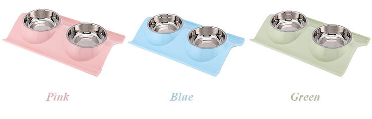 ROADREIGN - Hot Selling Double Stainless Steel Elevated Raised Pet Bowl With Plastic Bowl Mat Pet Bowls 11