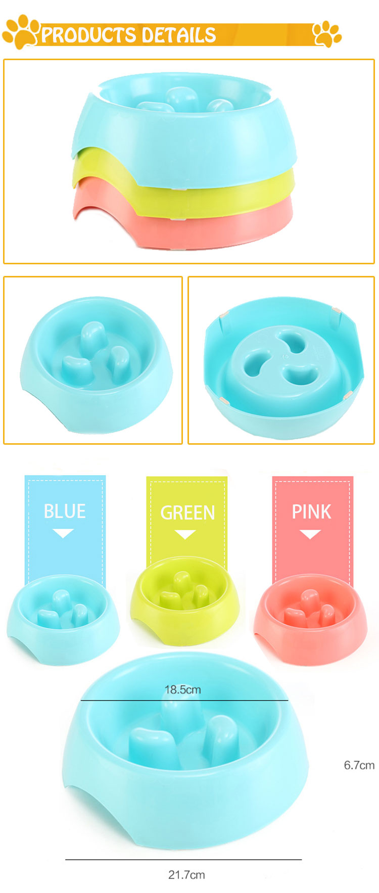 ROADREIGN - Cheap Pet Slow Feeder Plastic Dog Food Bowl Pet Bowls 9