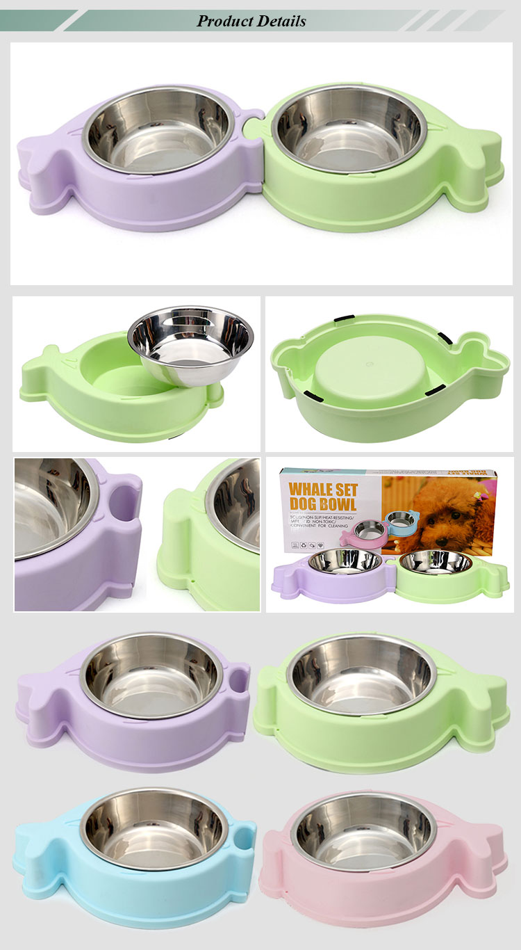 ROADREIGN - Wholesale Hot Selling Plastic Slow Feeder Dog Bowl , Double Stainless Steel Pet Bowl Pet Bowls 9