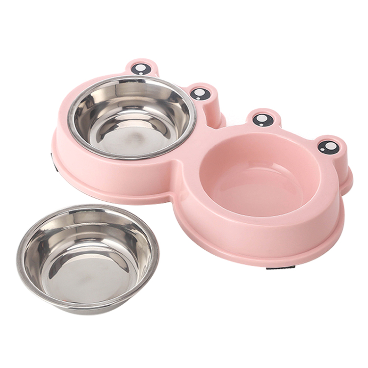 ROADREIGN - Wholesale Frog Shaped Double Stainless Steel Dog Bowl Pet Bowls 4