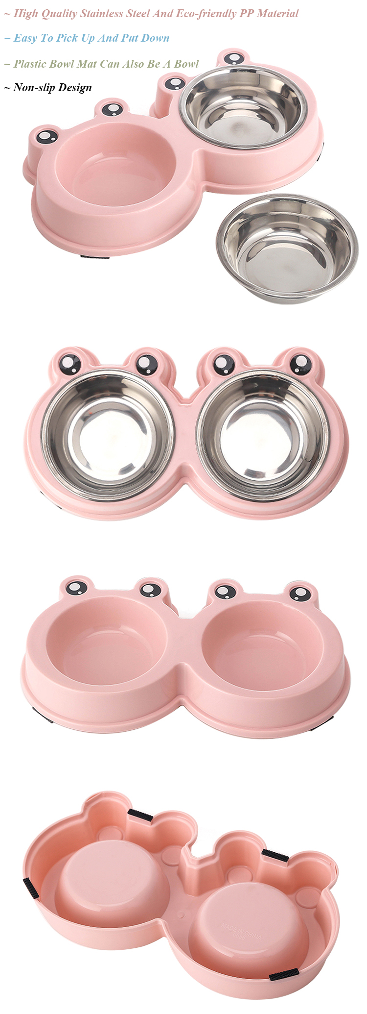 ROADREIGN - Wholesale Frog Shaped Double Stainless Steel Dog Bowl Pet Bowls 10