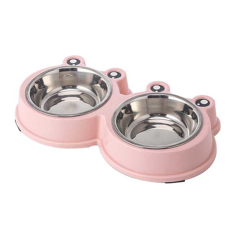ROADREIGN - Wholesale Frog Shaped Double Stainless Steel Dog Bowl Pet Bowls 3