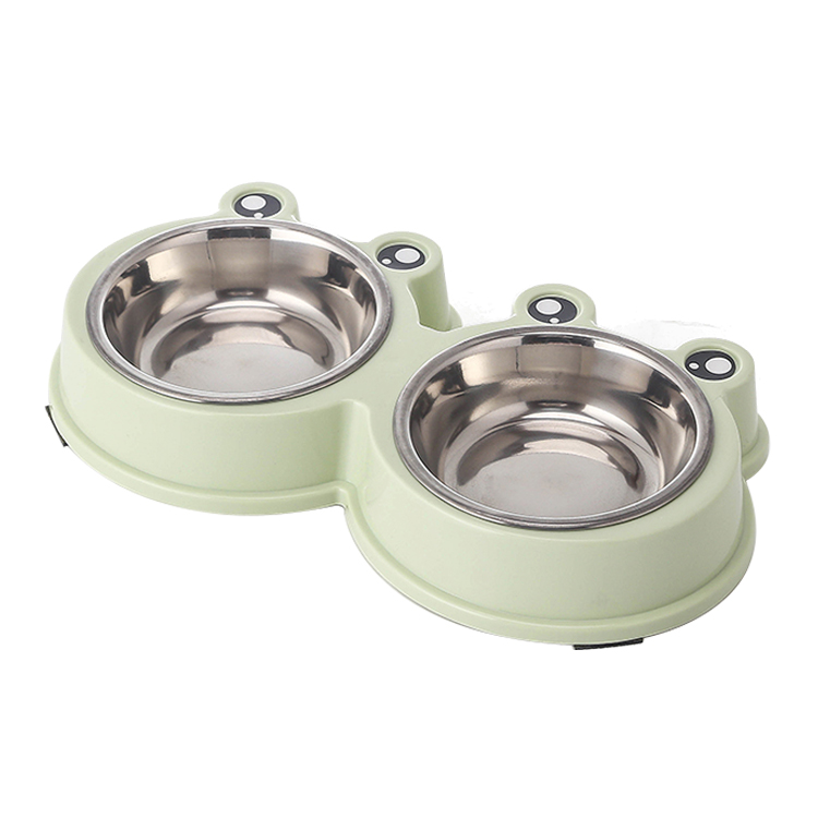 ROADREIGN - Wholesale Frog Shaped Double Stainless Steel Dog Bowl Pet Bowls 2