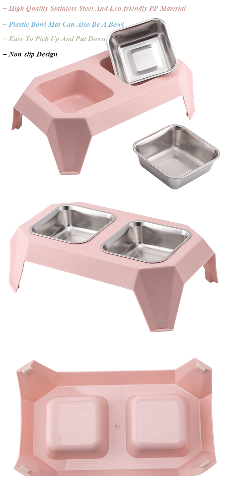 ROADREIGN - New Colors Design Double Stainless Steel Raised Pet Dog Bowl Pet Bowls 10